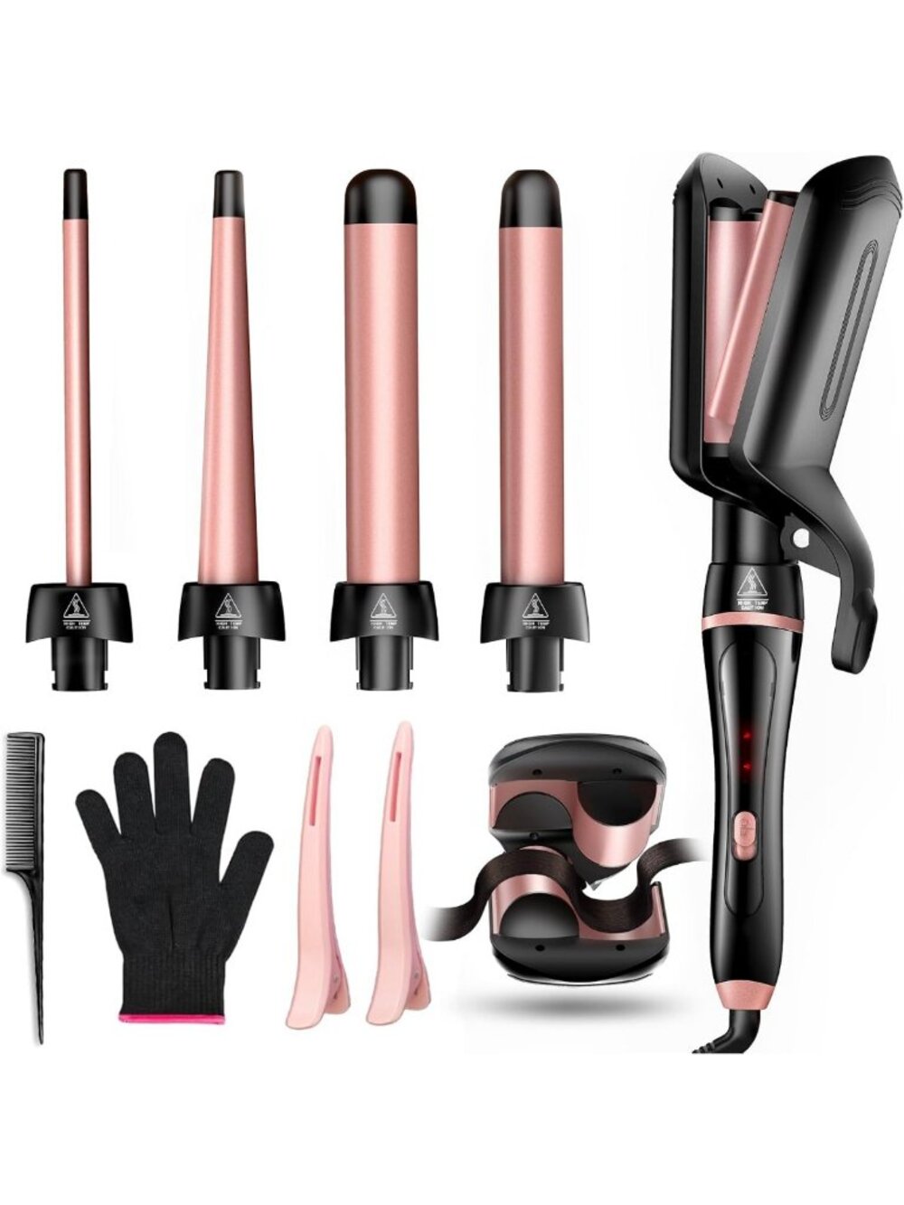 Versatile 5-in-1 Curling Iron Set with Interchangeable Ceramic Barrels for All